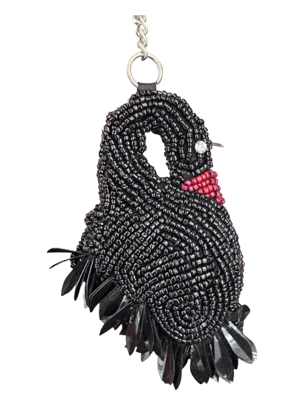 Hand-Beaded Black Swan Bag Charm